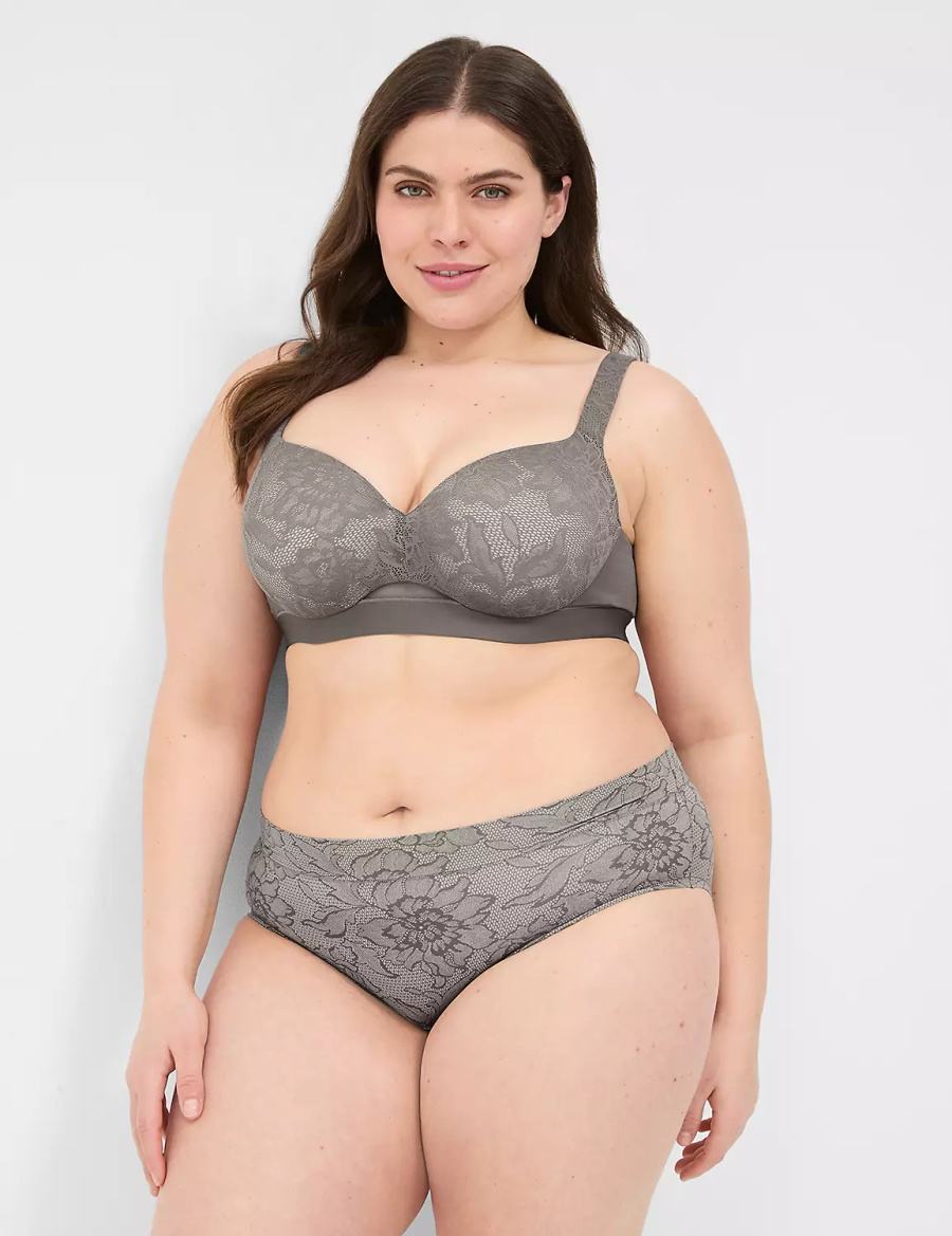 Lane Bryant Comfort Bliss Lightly Lined With Lace Women Balconette Bra Dark Grey | LPA2652UQ