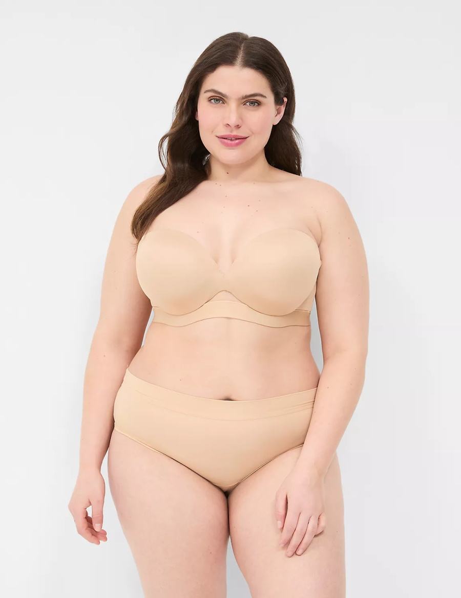 Lane Bryant Comfort Bliss Plunge Multi-Way Women Strapless Bra Beige | WXX114DQ