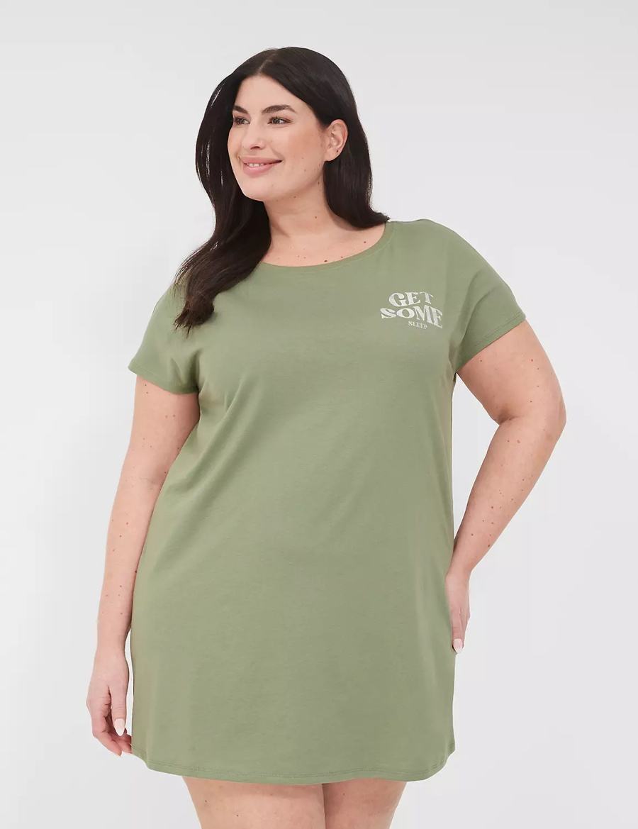 Lane Bryant Comfy Cotton Boatneck Sleepshirt Women T Shirts Green | CSD2763JX