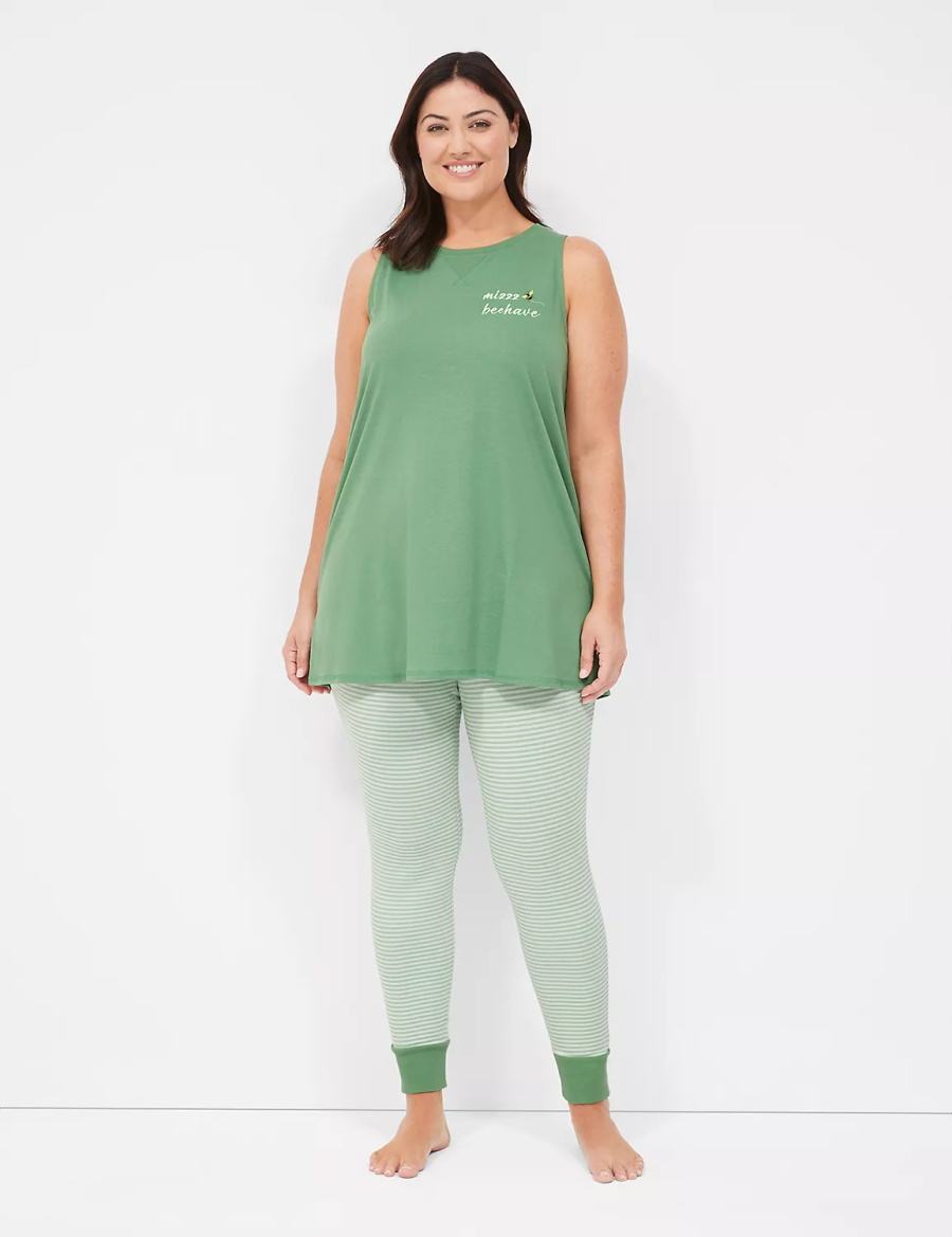 Lane Bryant Comfy Cotton Graphic Tunic & Legging PJ Set Women Pajamas Green Multicolor | OMM853DN