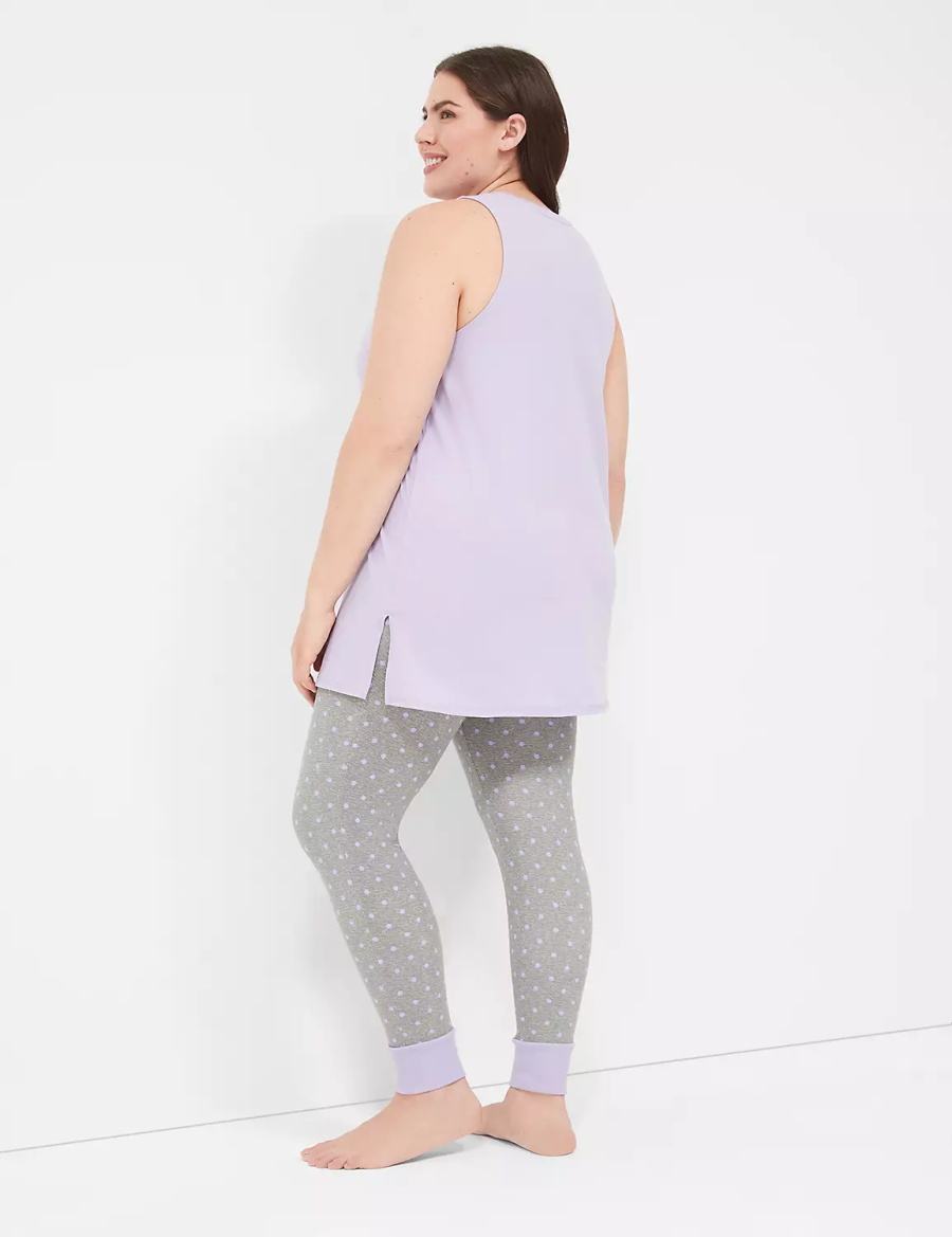 Lane Bryant Comfy Cotton Graphic Tunic & Legging PJ Set Women Pajamas Purple Grey | MHW4789FB