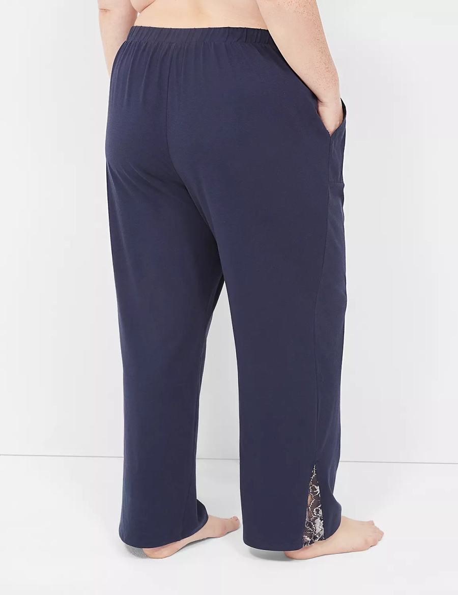 Lane Bryant Comfy Cotton Lace-Trim Block Women Pants Blue | OBL8272GN