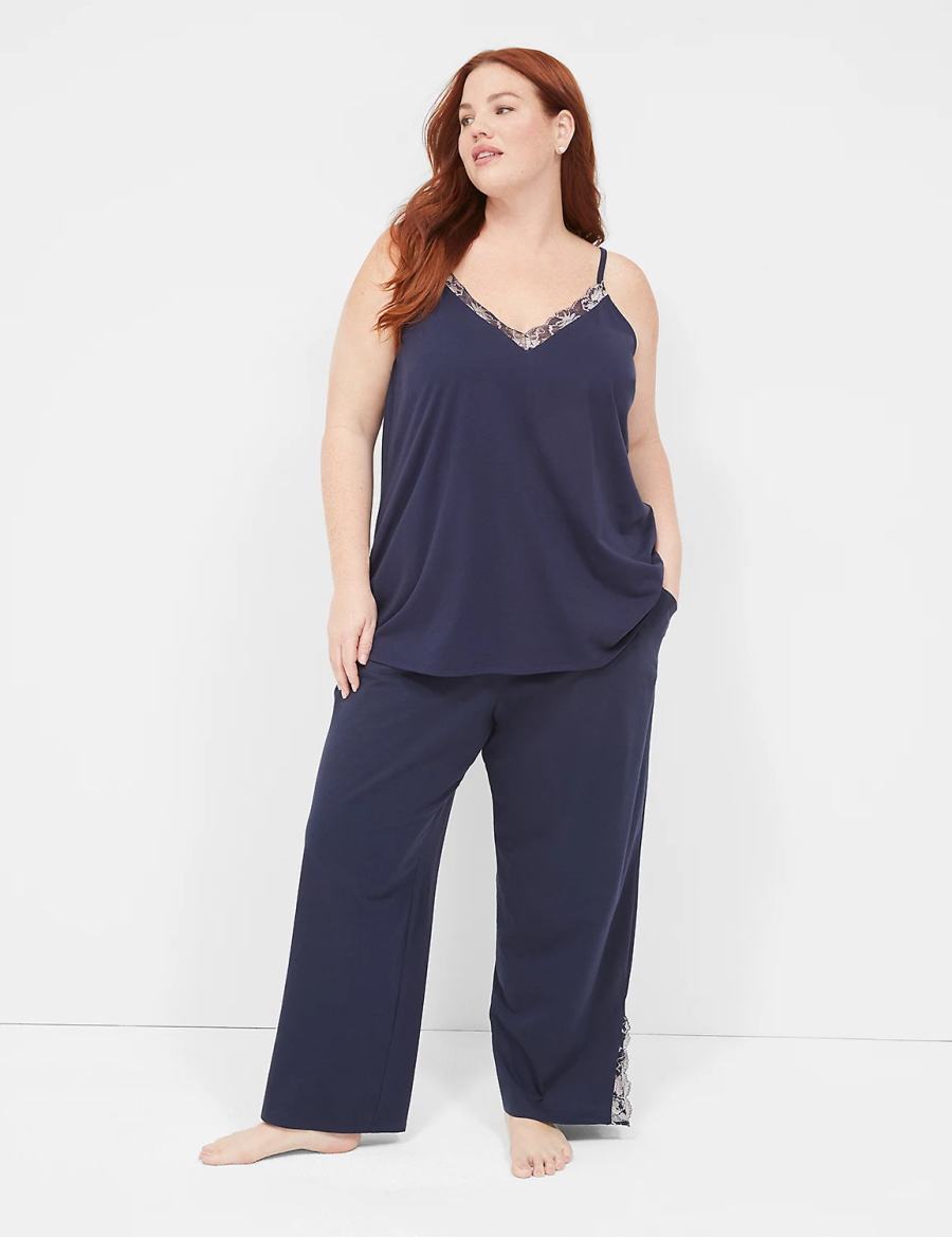 Lane Bryant Comfy Cotton Lace-Trim Block Women Pants Blue | OBL8272GN