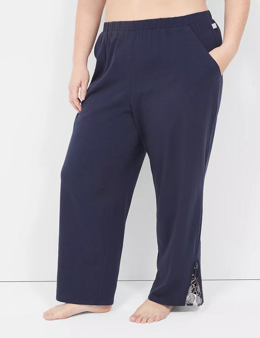 Lane Bryant Comfy Cotton Lace-Trim Block Women Pants Blue | OBL8272GN