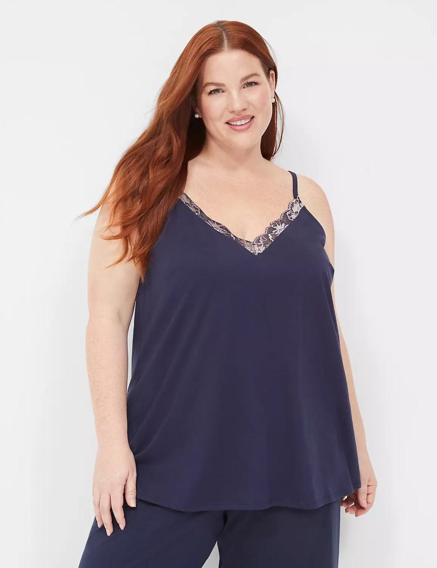 Lane Bryant Comfy Cotton Lace-Trim Cami Women Tanks Blue | MHZ5760TC