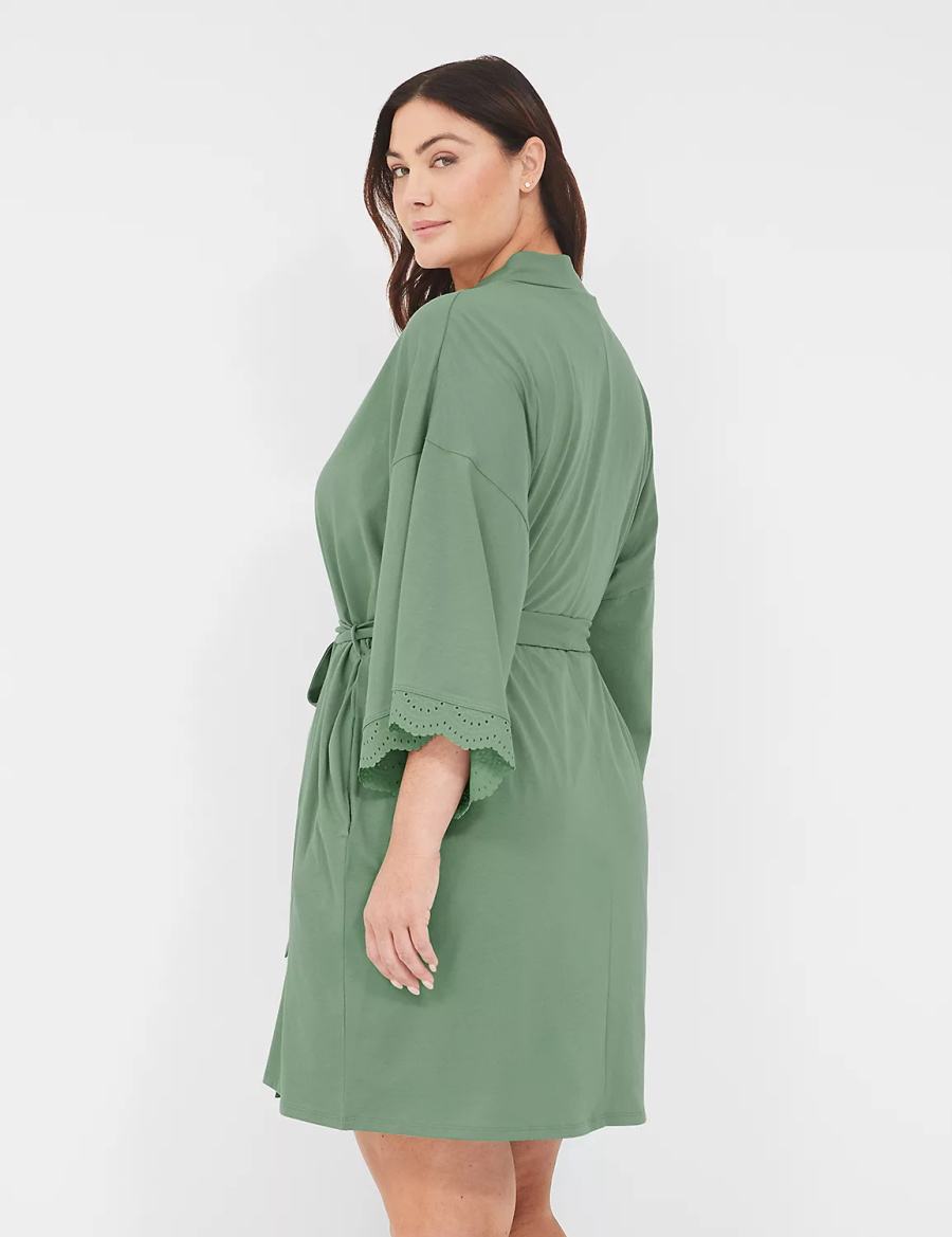 Lane Bryant Comfy Cotton Lace-Trim Women Robe Green | PJR7360RA