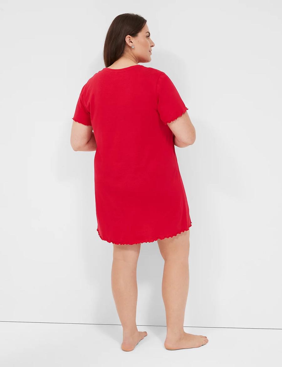 Lane Bryant Comfy Cotton Lettuce-Hem Sleepshirt Women T Shirts Red | AKF691PR