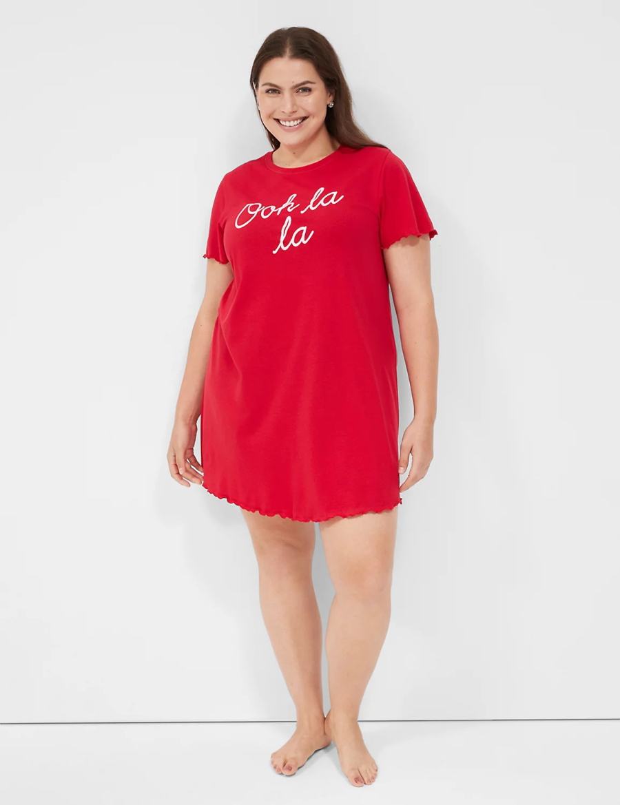 Lane Bryant Comfy Cotton Lettuce-Hem Sleepshirt Women T Shirts Red | AKF691PR