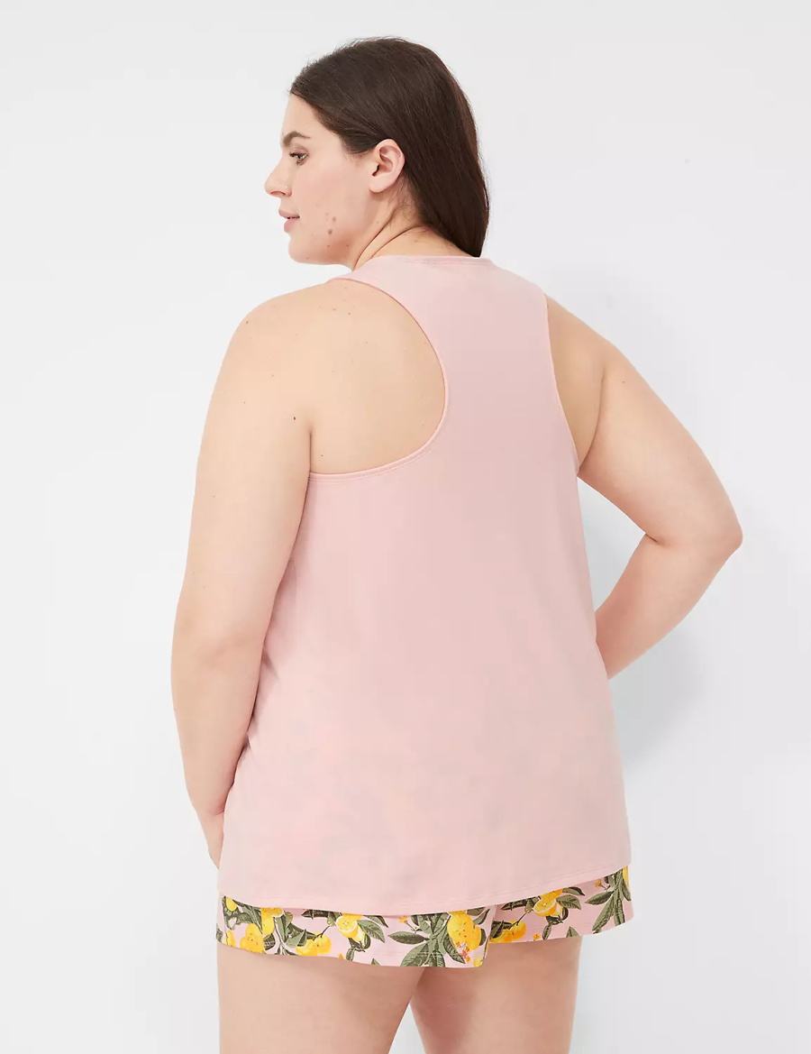 Lane Bryant Comfy Cotton Racerback Tank & Short PJ Set Women Pajamas Pink Multicolor | SGV4939OK