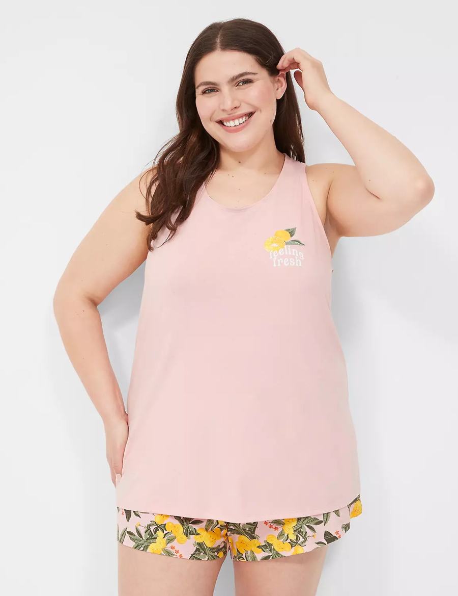 Lane Bryant Comfy Cotton Racerback Tank & Short PJ Set Women Pajamas Pink Multicolor | SGV4939OK