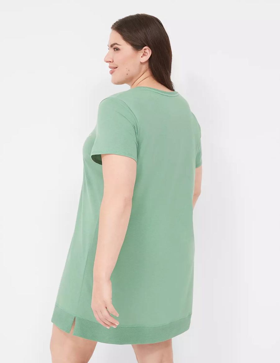 Lane Bryant Comfy Cotton Rib-Trim Sleepshirt Women T Shirts Green | MPE5146MM