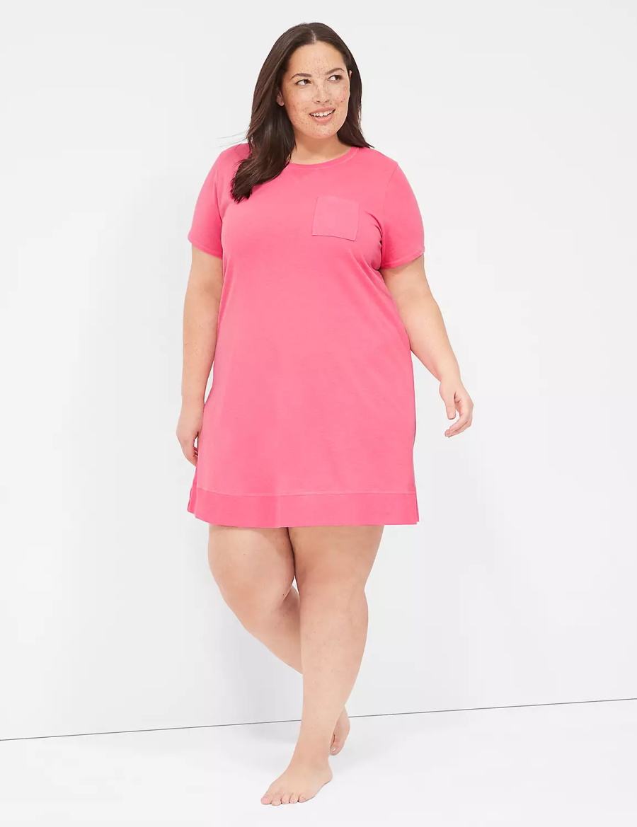 Lane Bryant Comfy Cotton Rib-Trim Sleepshirt Women T Shirts Pink | YDF3787AA