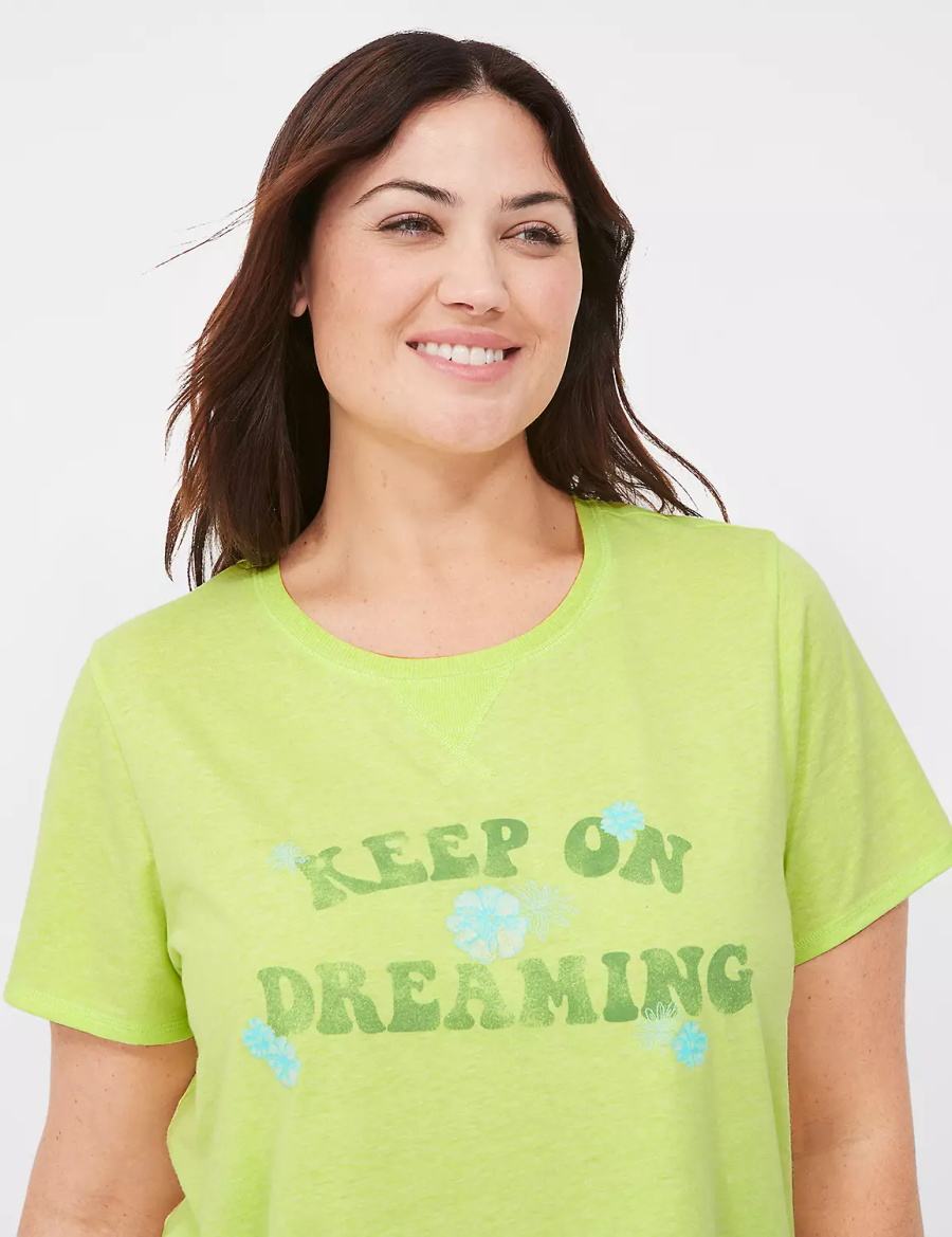 Lane Bryant Comfy Cotton Rib-Trim Tee & Short PJ Set Women Pajamas Green Multicolor | VKM1774GG