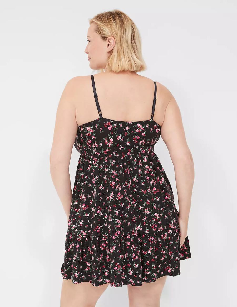 Lane Bryant Comfy Cotton Ruffle Chemise Women Dress Rose Black | AQM893VV