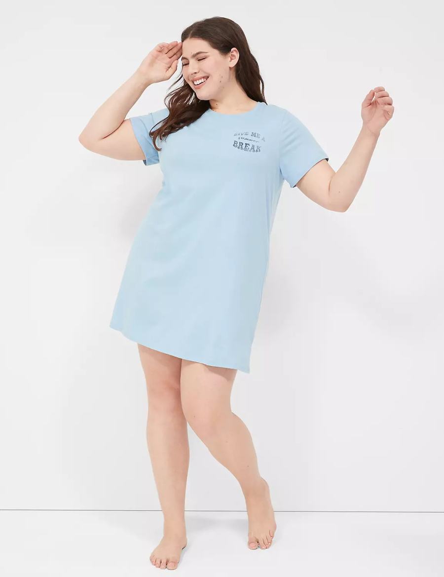 Lane Bryant Comfy Cotton Sleepshirt Women T Shirts Blue | BJU4054SO