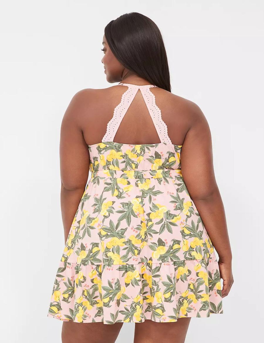 Lane Bryant Comfy Cotton Strappy-Back Chemise Women Dress Yellow | ZKI2938YJ