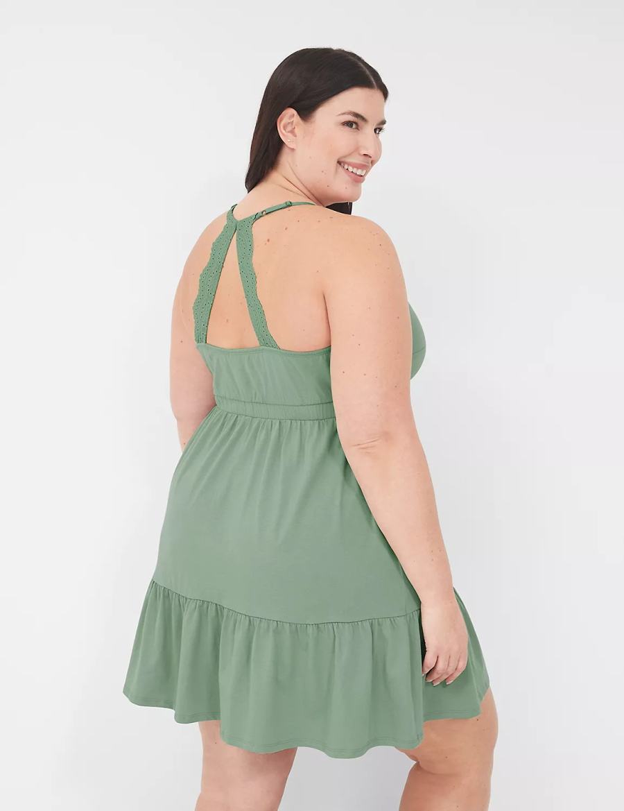 Lane Bryant Comfy Cotton Strappy-Back Chemise Women Dress Green | EPJ7713BM