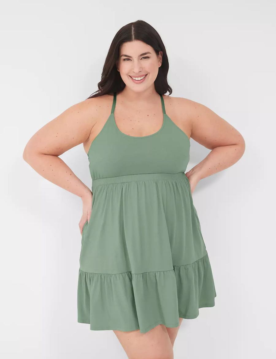 Lane Bryant Comfy Cotton Strappy-Back Chemise Women Dress Green | EPJ7713BM