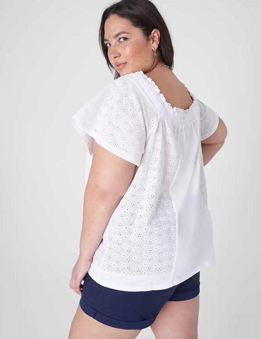 Lane Bryant Convertible Eyelet Woven & Knit Top Women T Shirts White | DEP8966CW