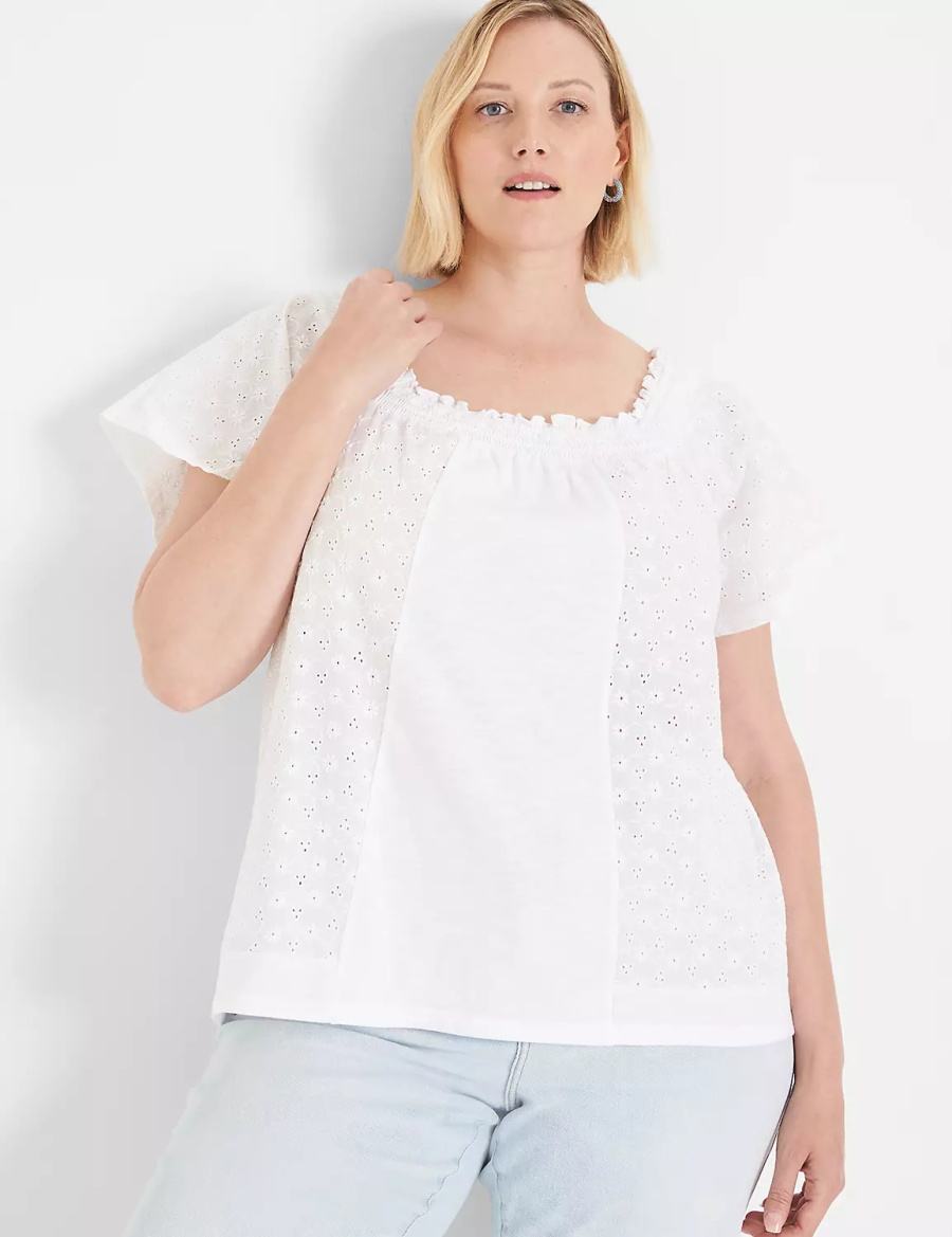 Lane Bryant Convertible Eyelet Woven & Knit Top Women T Shirts White | DEP8966CW