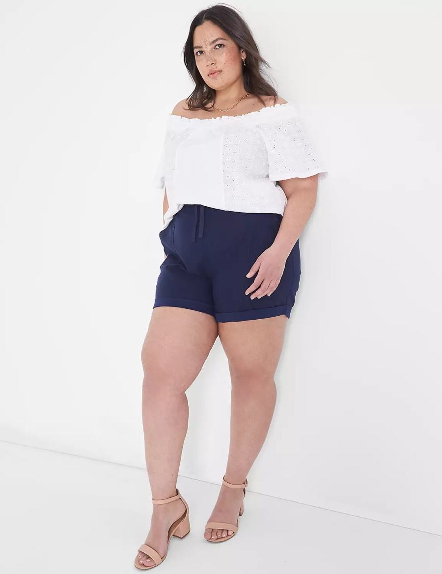 Lane Bryant Convertible Eyelet Woven & Knit Top Women T Shirts White | DEP8966CW