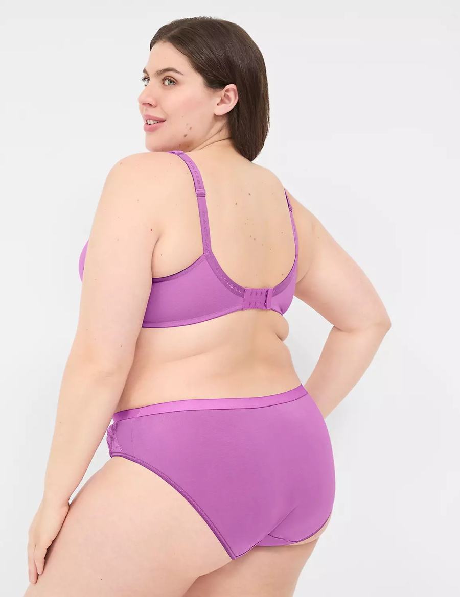 Lane Bryant Cotton Boost Plunge With Lace Women Bralettes Purple | USK123XO