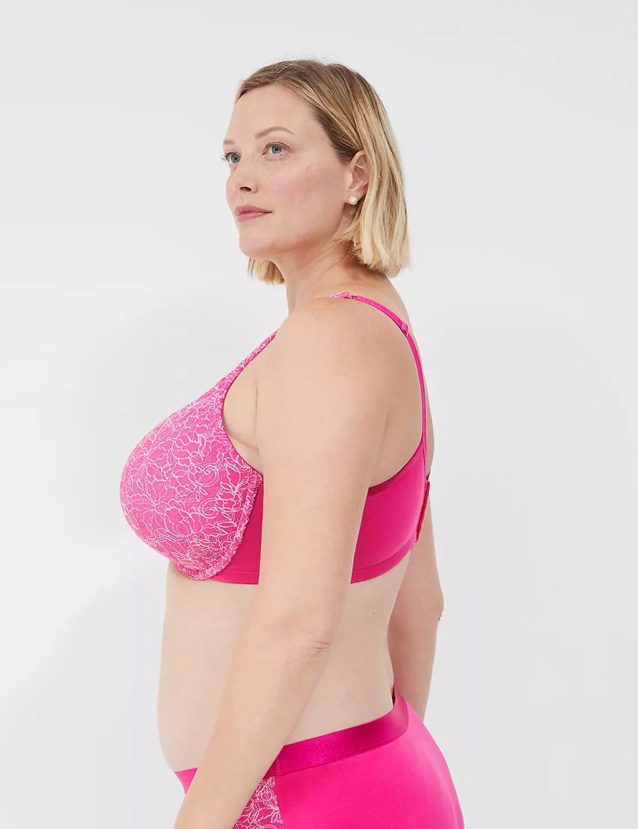 Lane Bryant Cotton Boost Plunge With Lace Women Bralettes Dark Fuchsia | SDX915AM