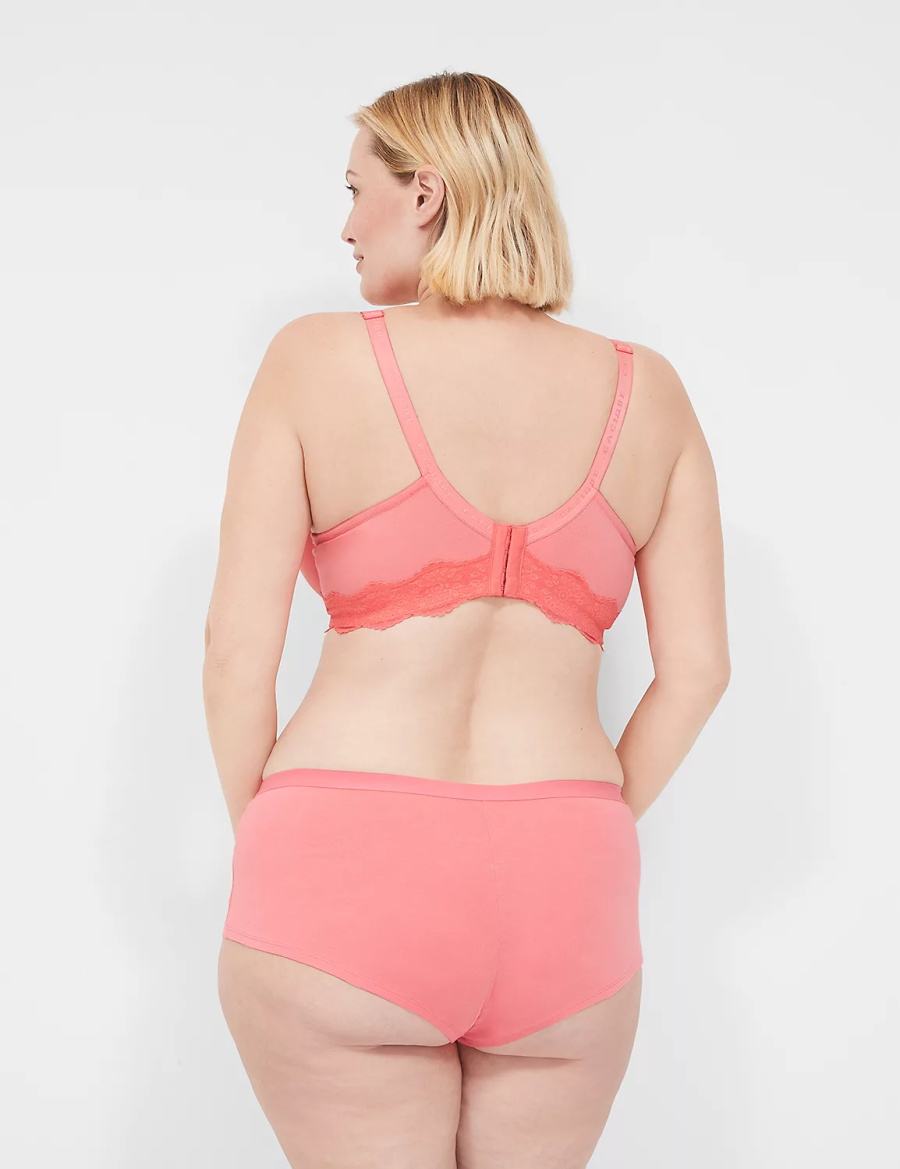 Lane Bryant Cotton Boyshort With Lace Women Briefs Pink | IZM3395DU