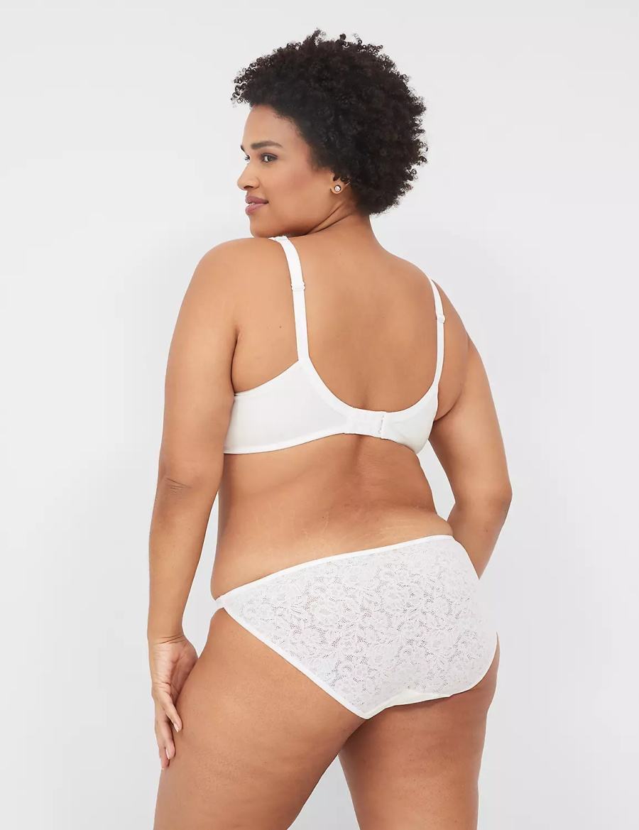 Lane Bryant Cotton Double-String With Lace Back Women Bikini Panty White | HBS8242XU