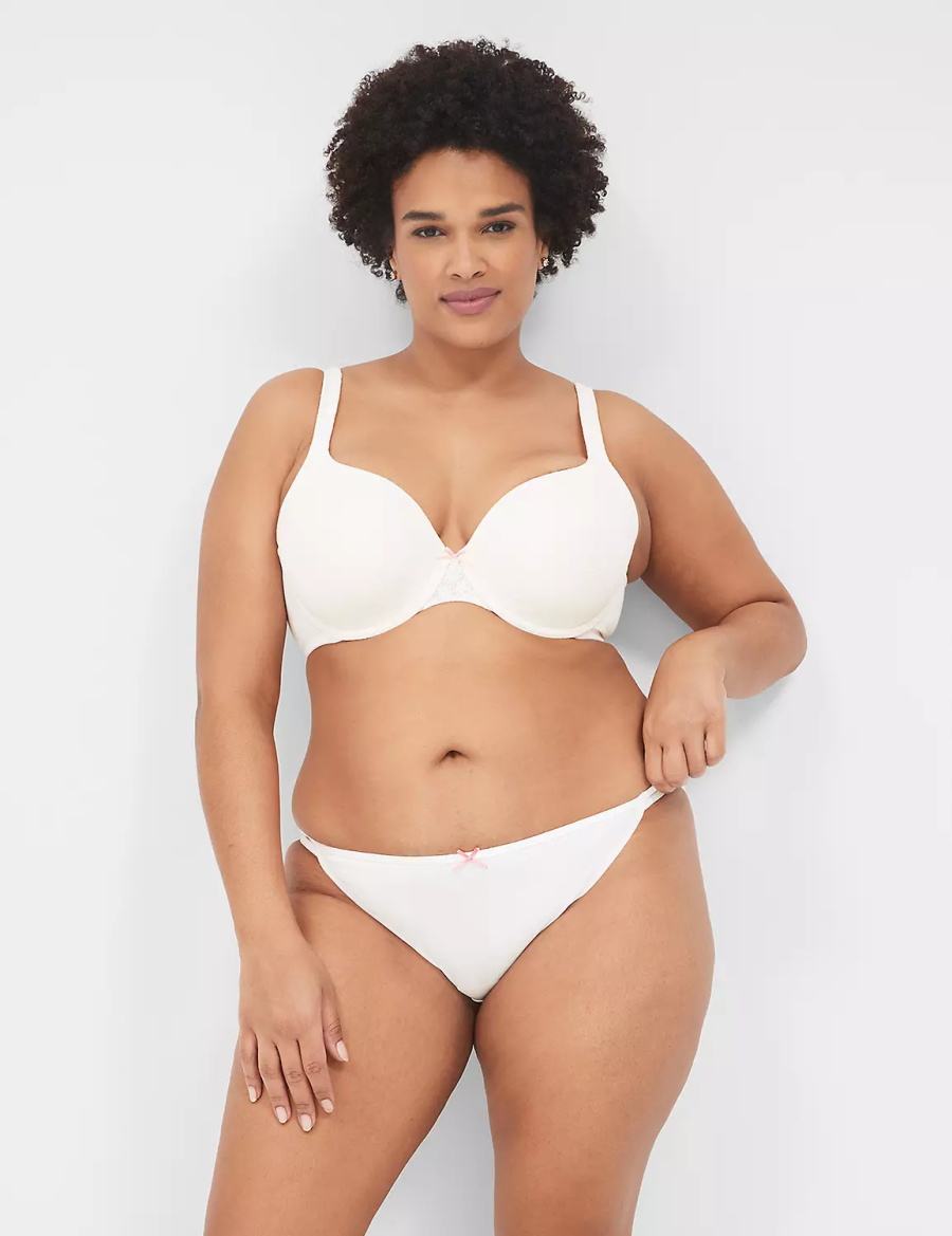 Lane Bryant Cotton Double-String With Lace Back Women Bikini Panty White | HBS8242XU