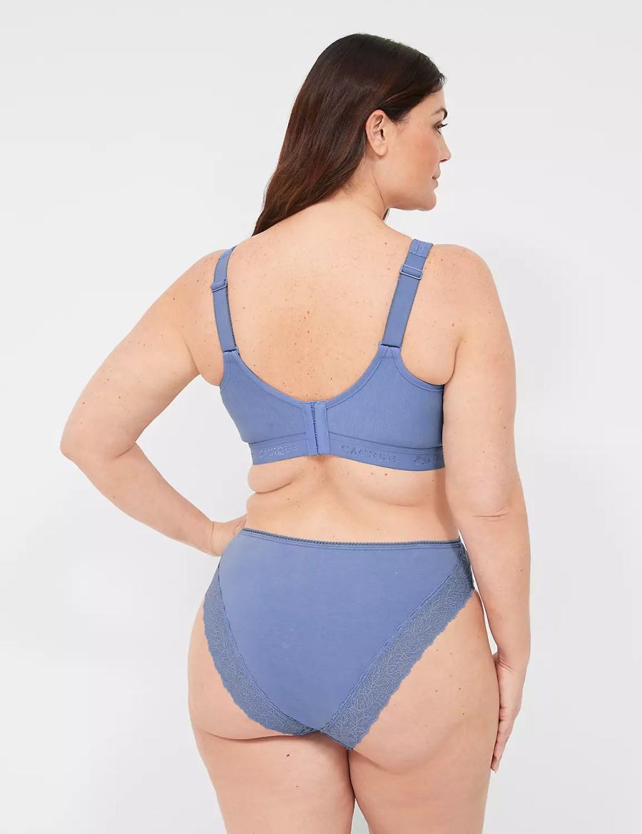 Lane Bryant Cotton French With Stretch Lace Back Women Briefs Blue | OTJ6974AI