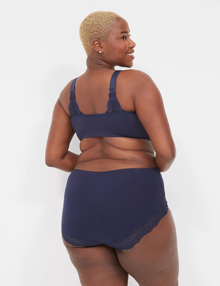 Lane Bryant Cotton Full With Lace-Trimmed Back Women Briefs Blue | ZGF6074ED