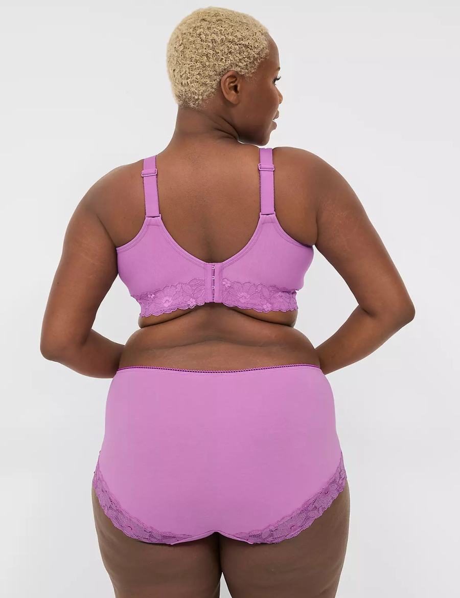 Lane Bryant Cotton Full With Lace Back Women Briefs Purple | NXT7610GV