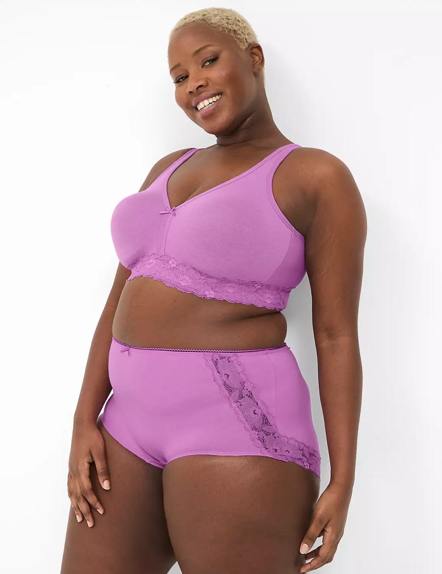 Lane Bryant Cotton Full With Lace Back Women Briefs Purple | NXT7610GV