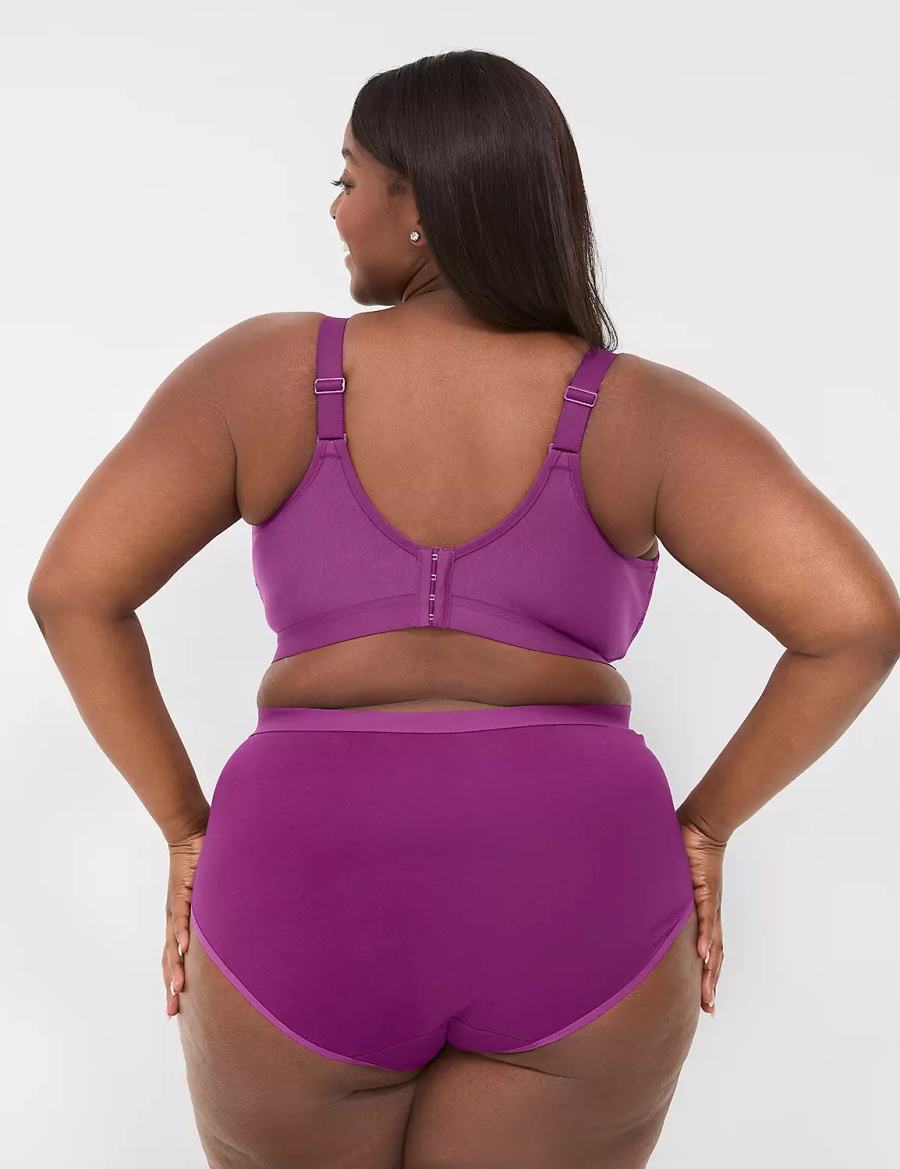 Lane Bryant Cotton Full With Lace Trim Women Briefs Purple | XWN9282QV