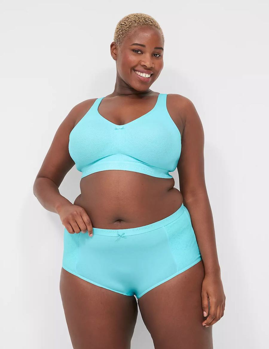 Lane Bryant Cotton Full With Lace Trim Women Briefs Turquoise | ZVW5182VH