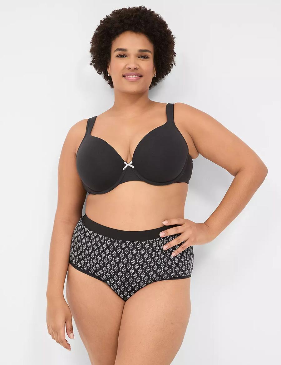 Lane Bryant Cotton Full With Wide Waistband Women Briefs Black | VQJ1942MV