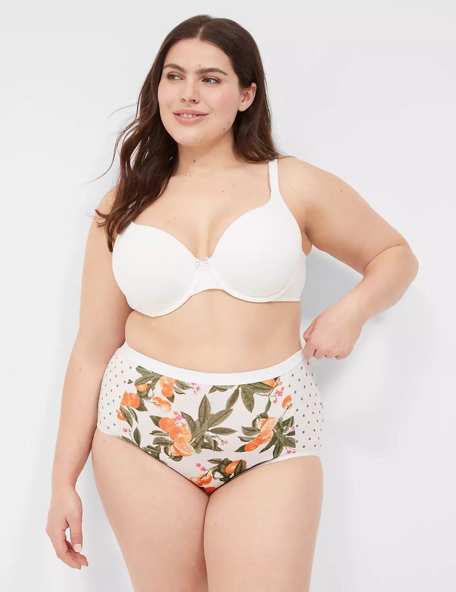 Lane Bryant Cotton Full Women Briefs Yellow White | DSV5350PR