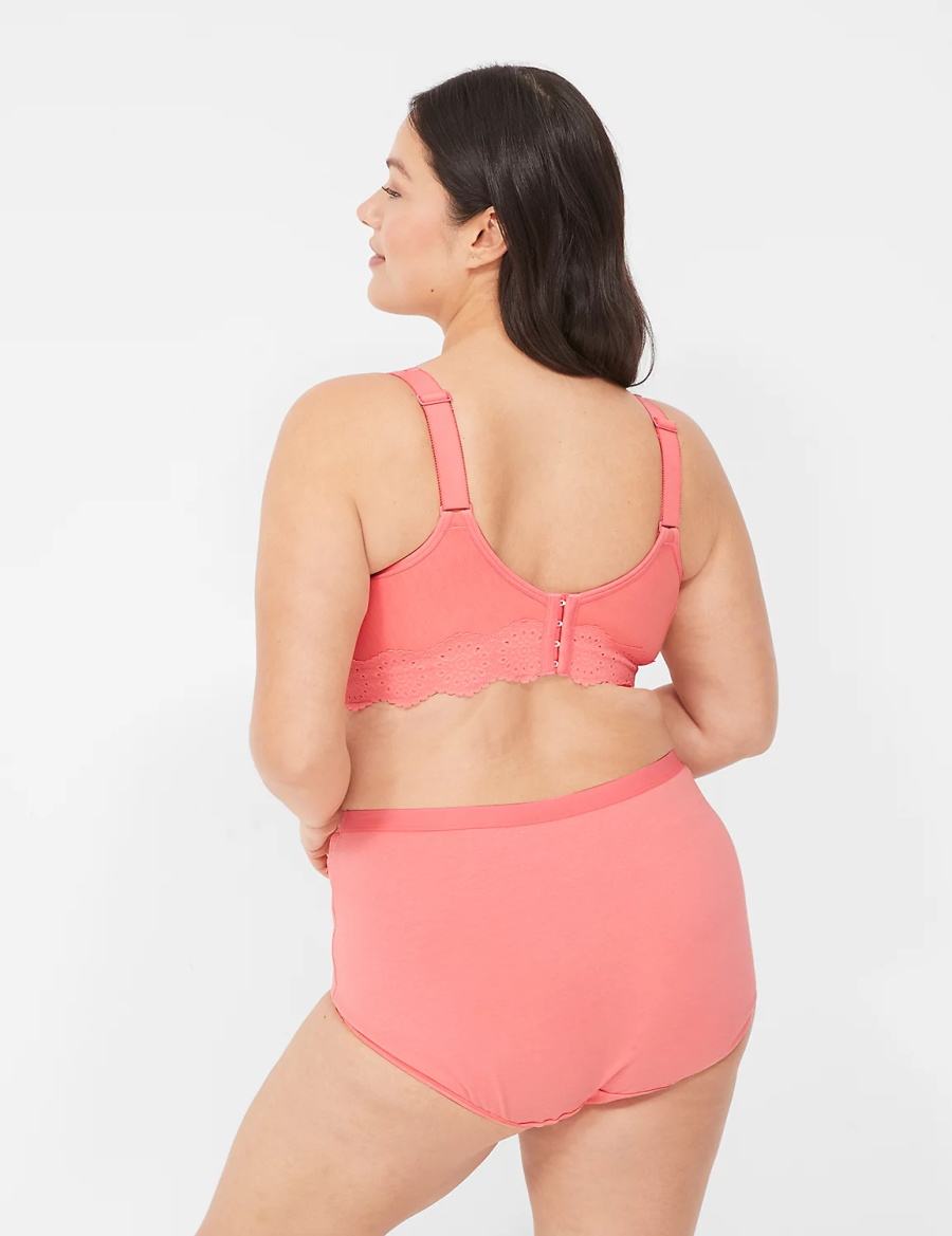 Lane Bryant Cotton Full with Lace Waist Women Briefs Pink | TLS9224SL