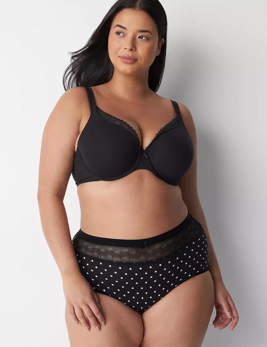 Lane Bryant Cotton Full with Lace Waist Women Briefs Green Black | LOU5452GR