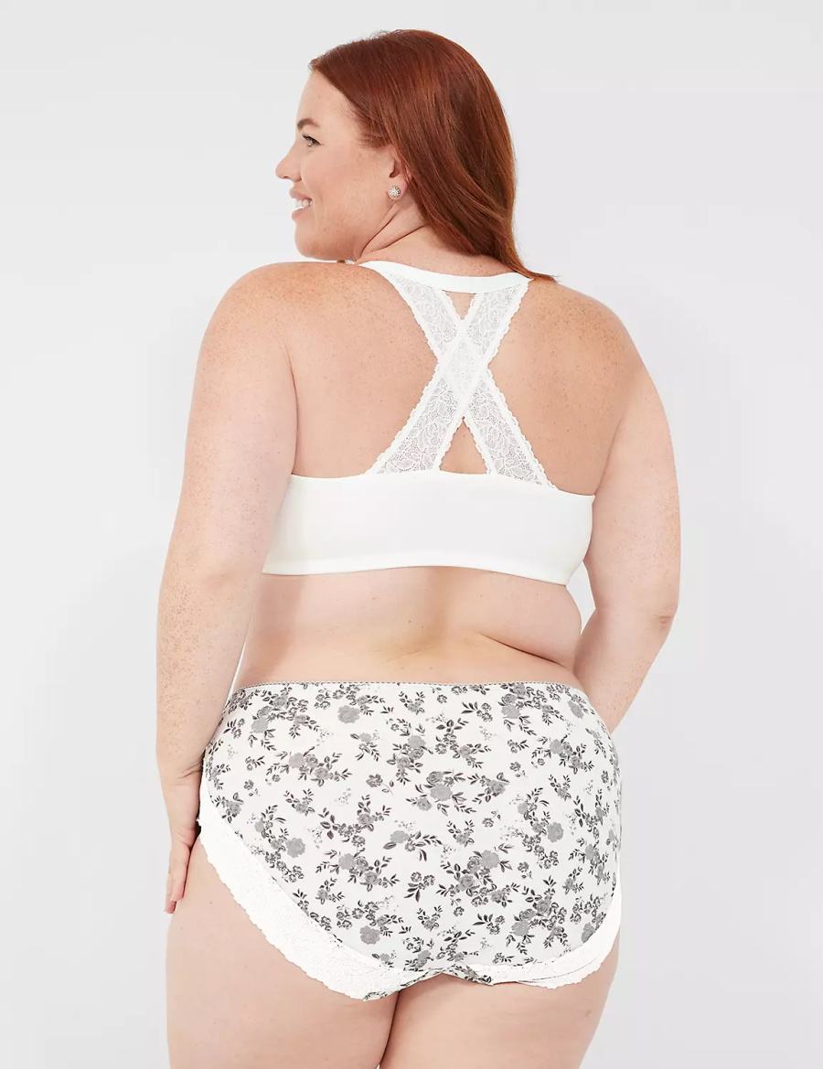 Lane Bryant Cotton High-Leg With Lace Back Women Briefs White Rose | PDM1493JT