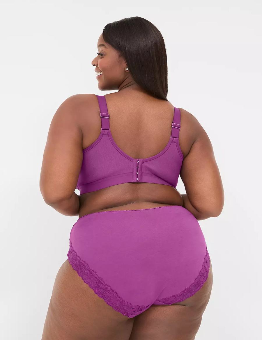 Lane Bryant Cotton High-Leg With Lace Back Women Briefs Purple | XRO4172OS