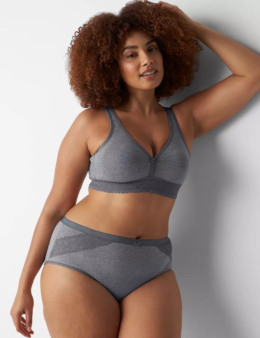 Lane Bryant Cotton High-Leg With Lace Trim Women Briefs Grey | SKE4289PA