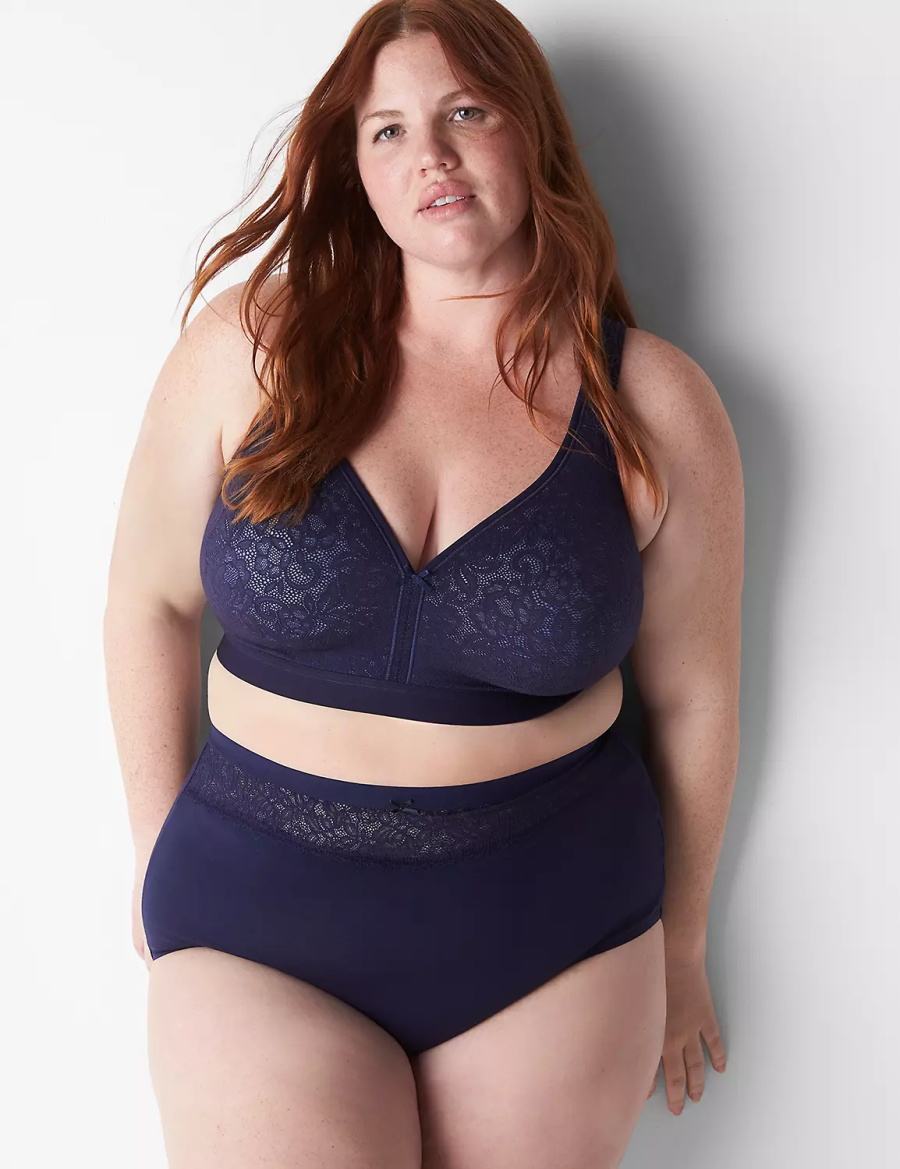 Lane Bryant Cotton High-Leg With Lace Waist Women Briefs Blue | OFB4710IS