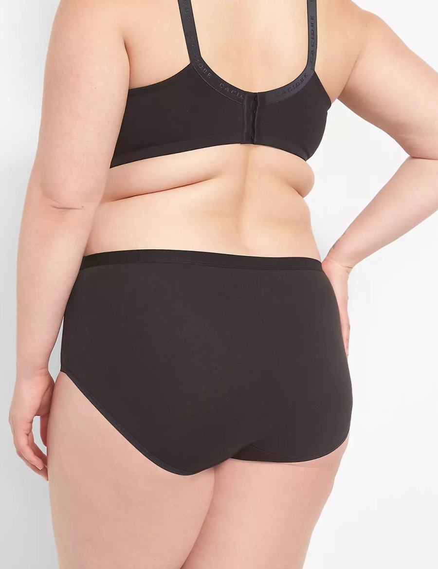 Lane Bryant Cotton High-Leg With Lace Waist Women Briefs Black | WWL4642AM