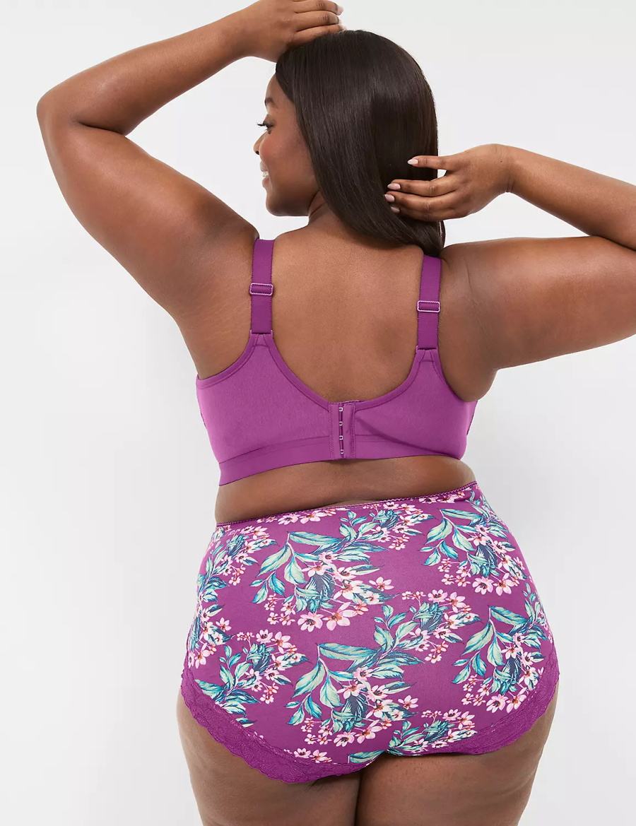 Lane Bryant Cotton High-Waist With Lace Back Women Briefs Purple | DKL4475JC