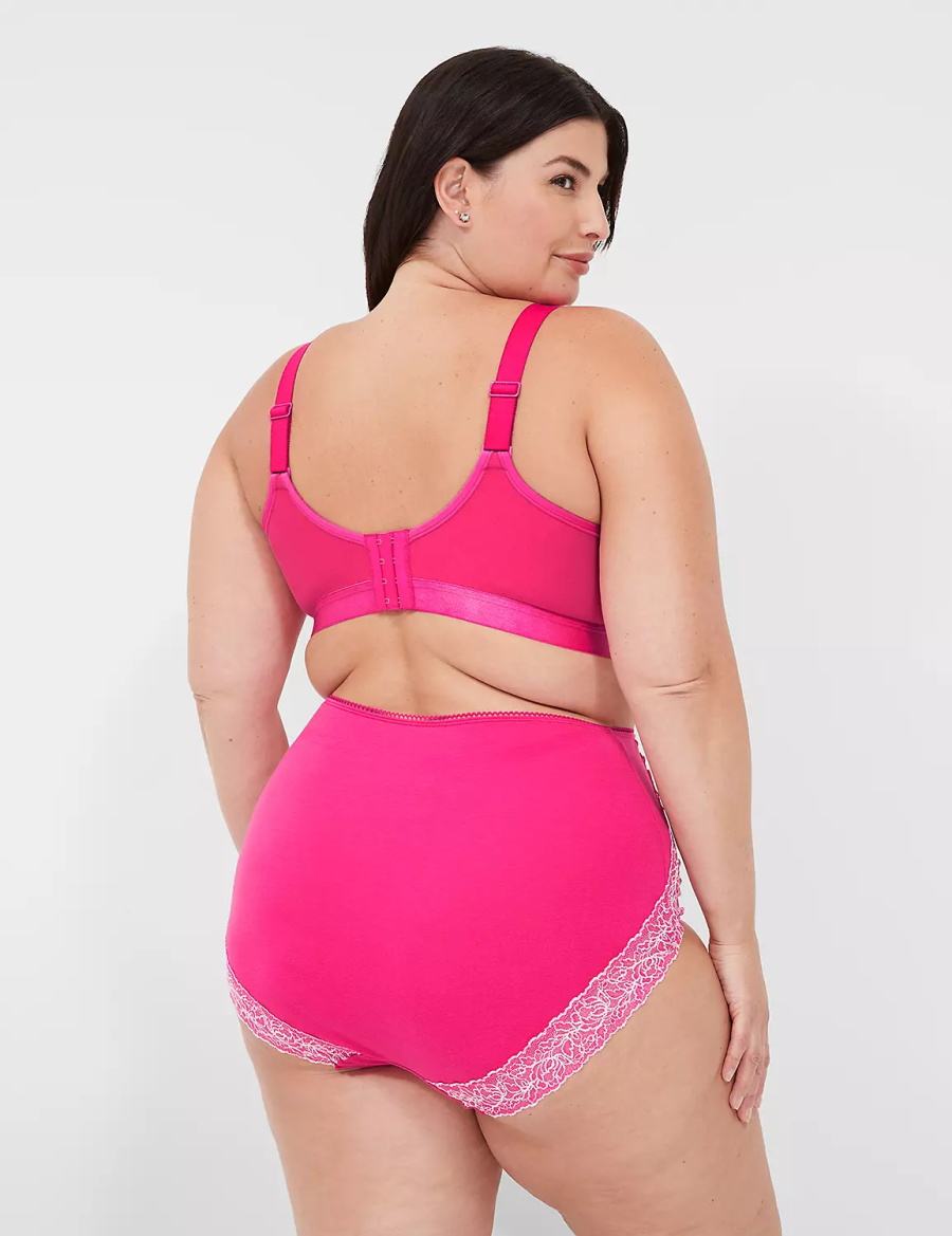 Lane Bryant Cotton High-Waist With Lace Back Women Briefs Dark Fuchsia | EOF5730SD