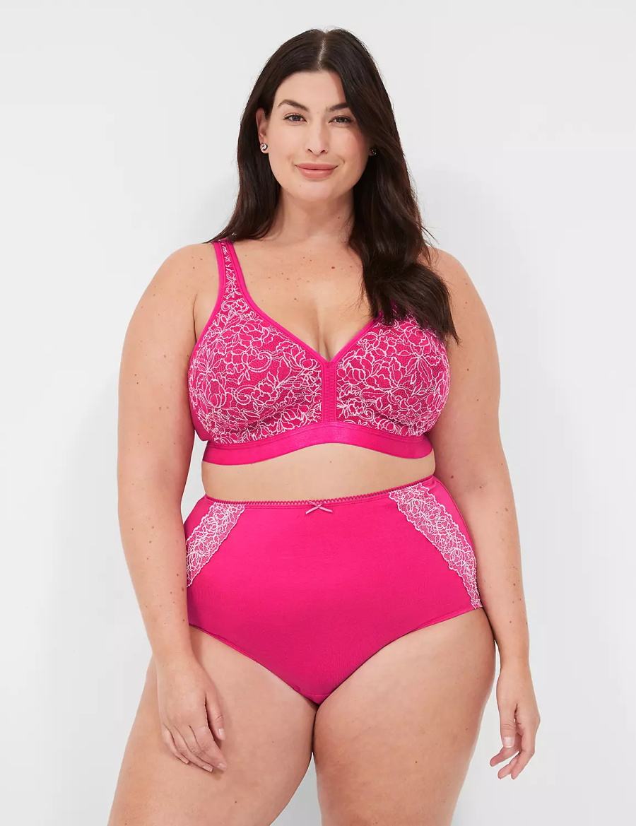 Lane Bryant Cotton High-Waist With Lace Back Women Briefs Dark Fuchsia | EOF5730SD