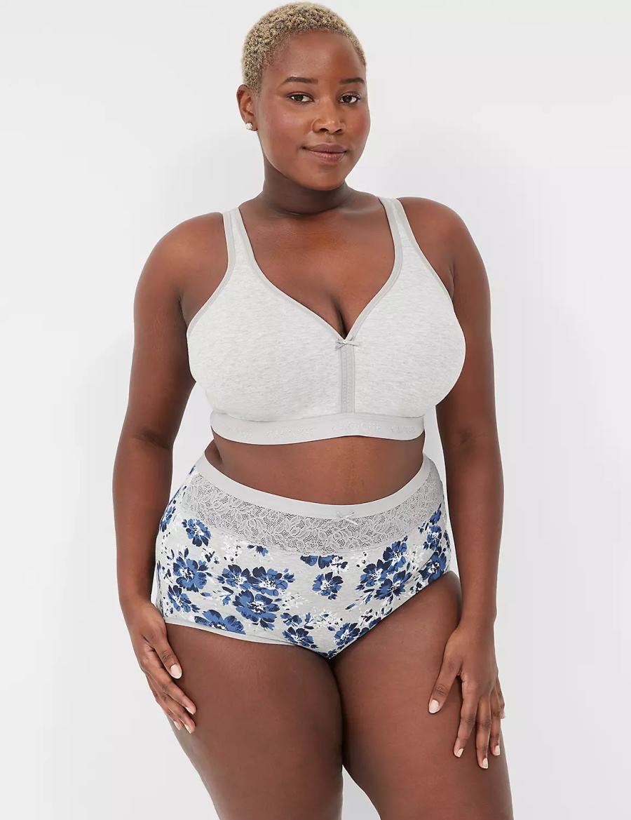 Lane Bryant Cotton High-Waist With Lace Waist Women Briefs Blue Grey | HYG654XV