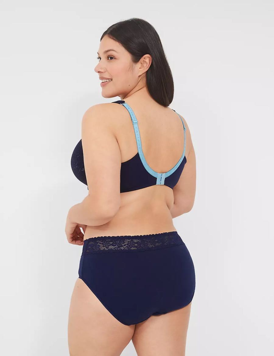 Lane Bryant Cotton Lightly Lined Full Coverage With Lace Women Bralettes Blue | XYB9721DG